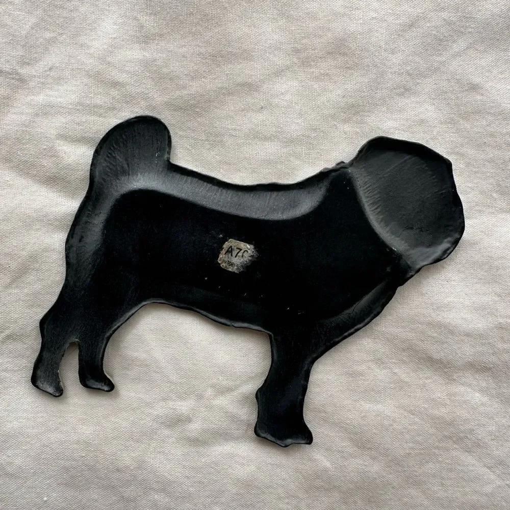 Vintage Cast Iron Pug Ring Jewelry Dish Patina